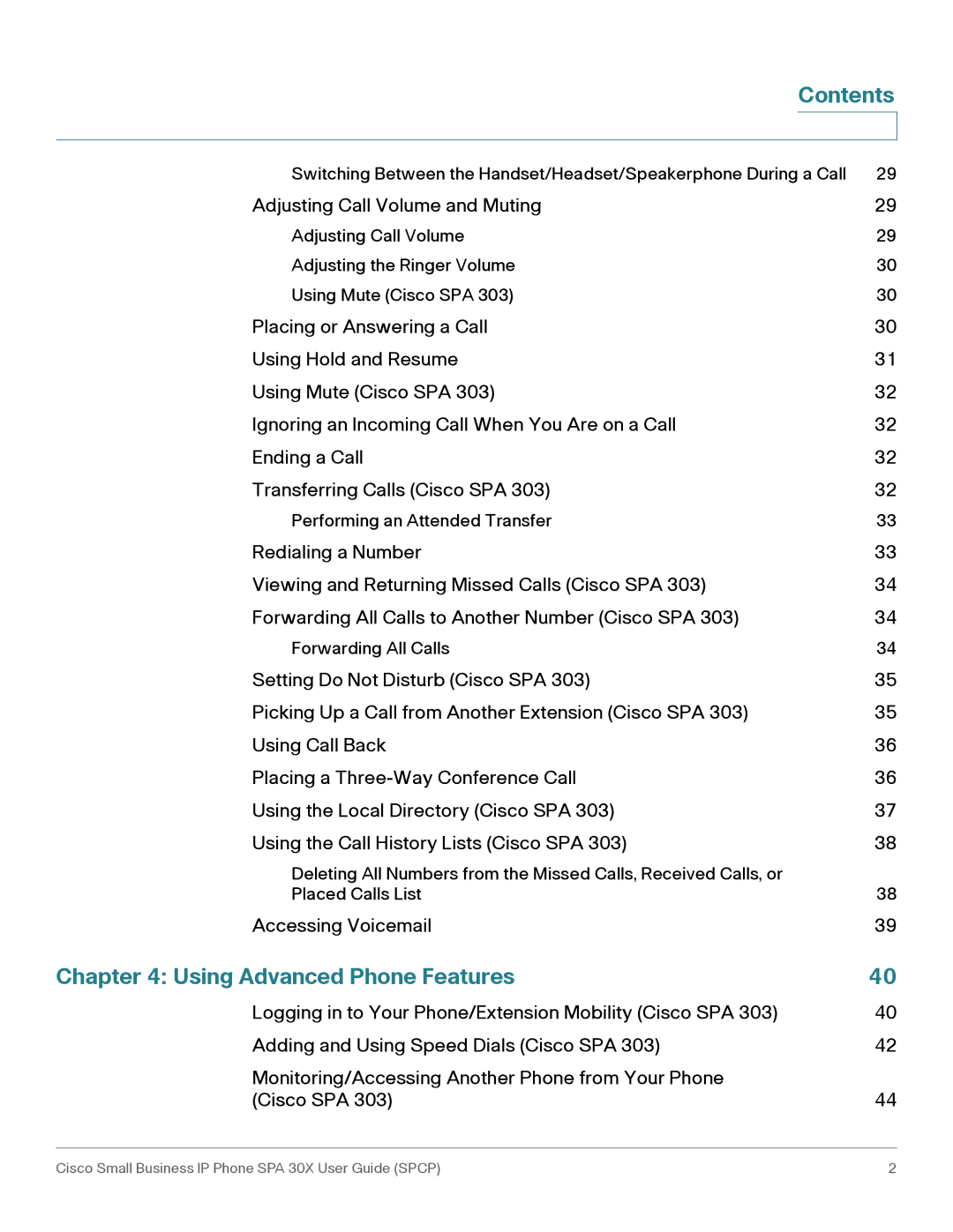 Cisco Systems 30X manual Contents, Using Advanced Phone Features 