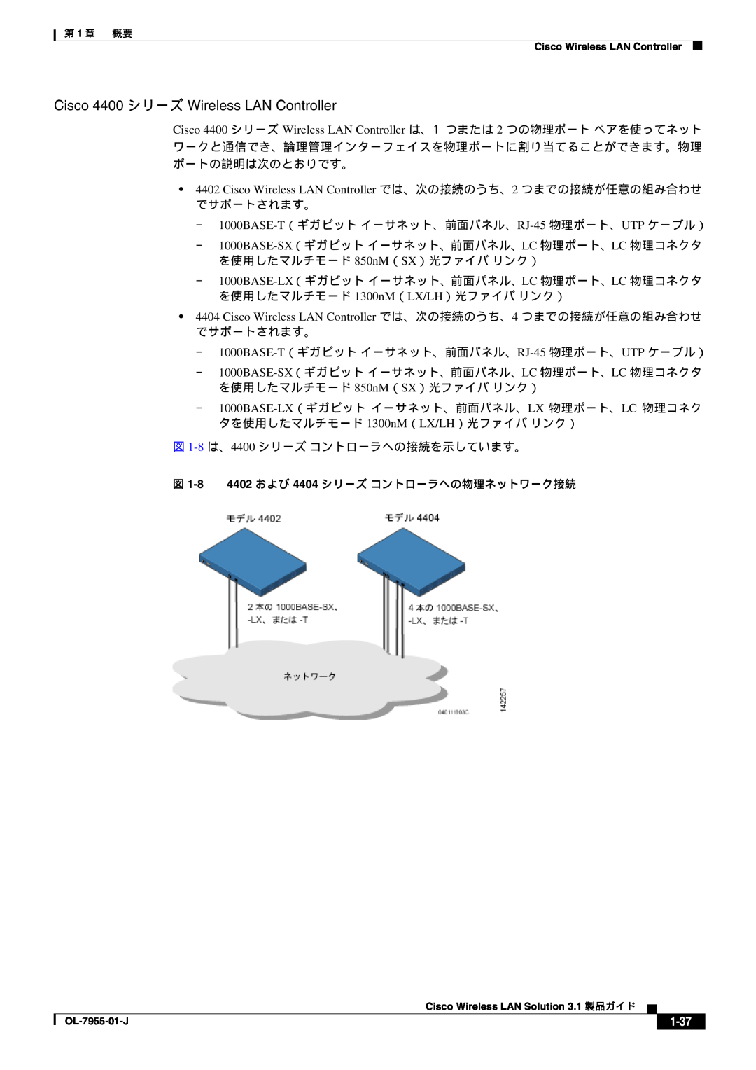 Cisco Systems 3.1 manual Cisco 4400 シリーズ Wireless LAN Controller, 1-37 