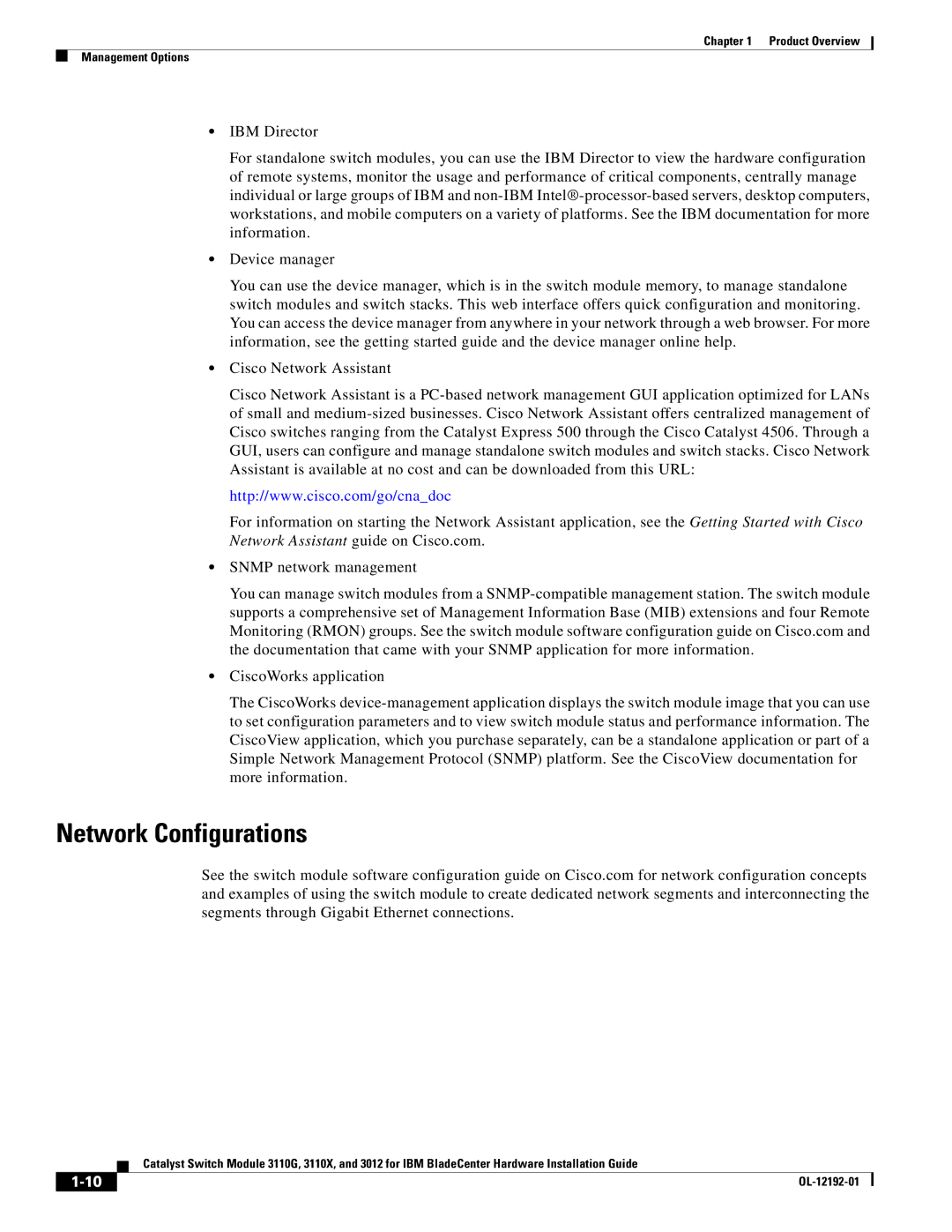 Cisco Systems 3110G, 3110X, 3012 manual Network Configurations 