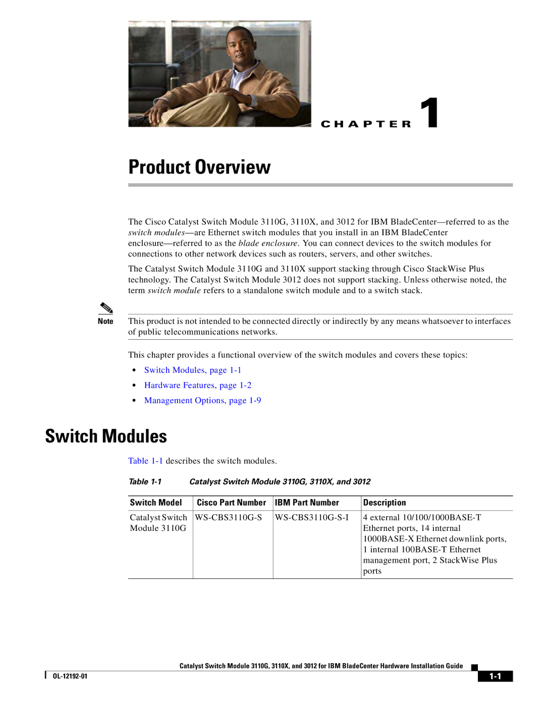 Cisco Systems 3110G, 3110X, 3012 manual Product Overview, Switch Modules, Switch Model, IBM Part Number Description 