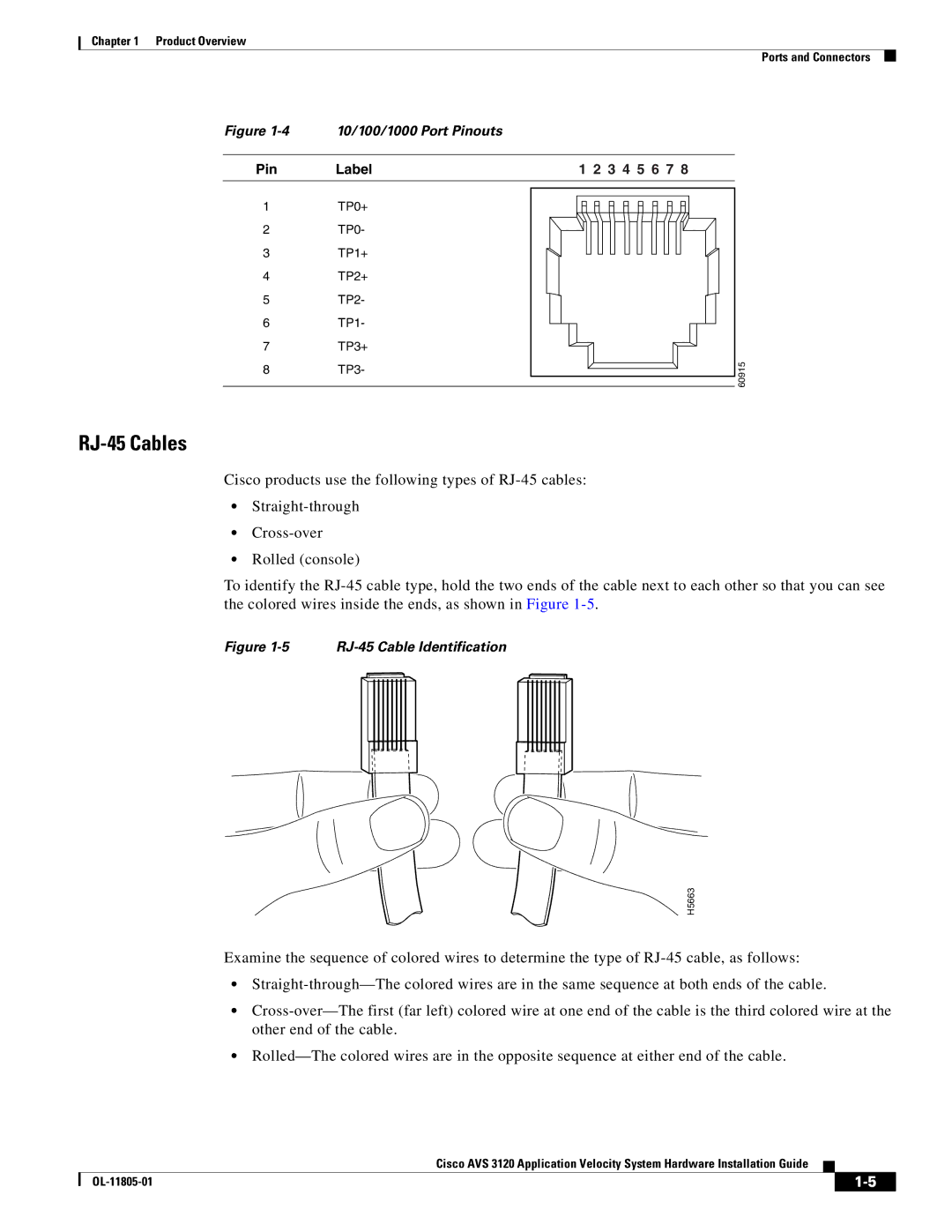 Cisco Systems 3120 manual RJ-45 Cables 