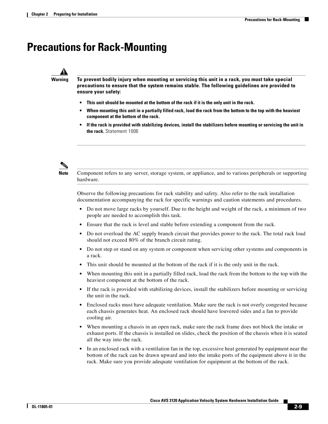 Cisco Systems 3120 manual Precautions for Rack-Mounting 