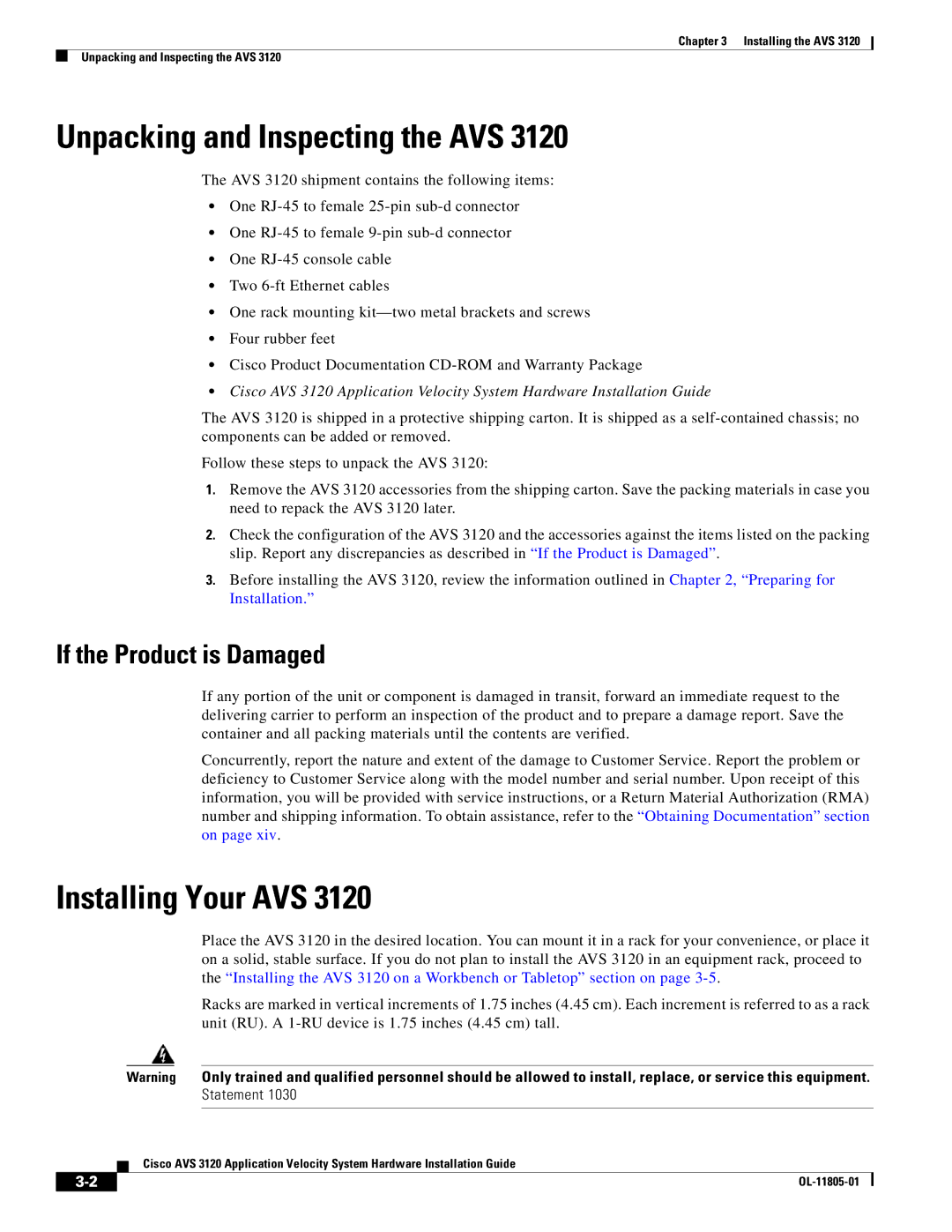 Cisco Systems 3120 manual Unpacking and Inspecting the AVS, Installing Your AVS, If the Product is Damaged 