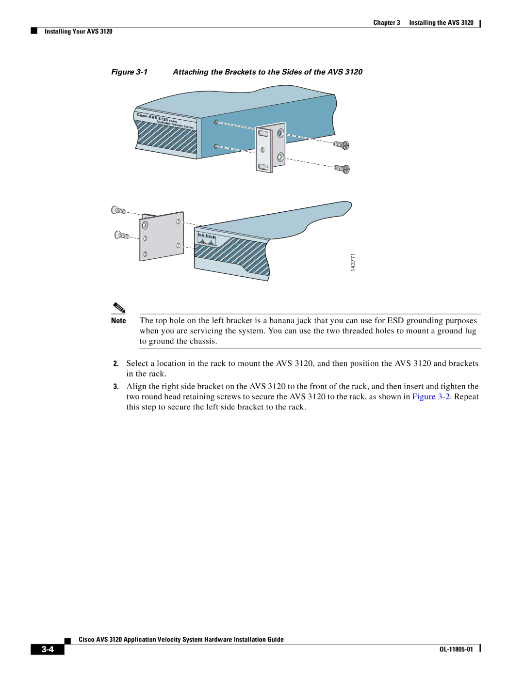 Cisco Systems 3120 manual Attaching the Brackets to the Sides of the AVS 