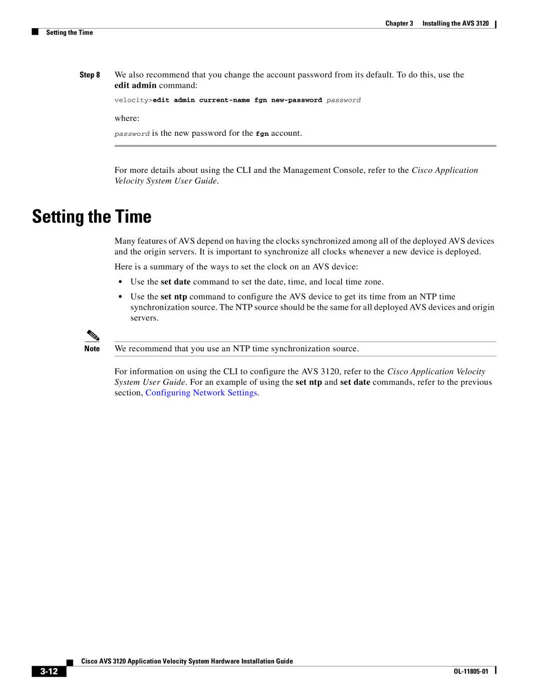 Cisco Systems 3120 manual Setting the Time 