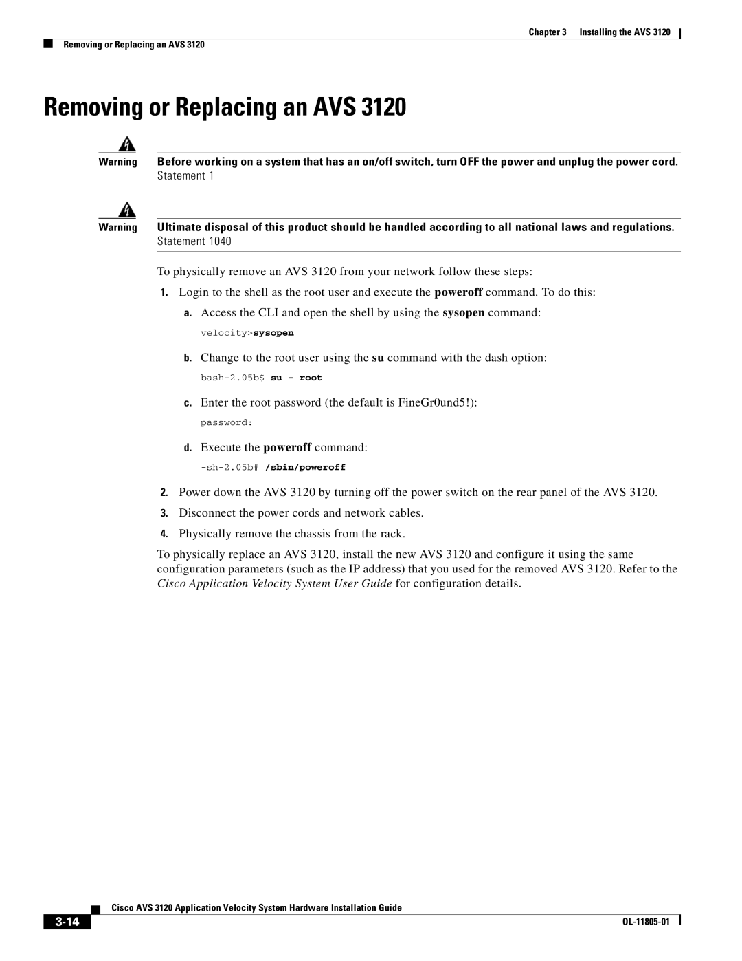 Cisco Systems 3120 manual Removing or Replacing an AVS 