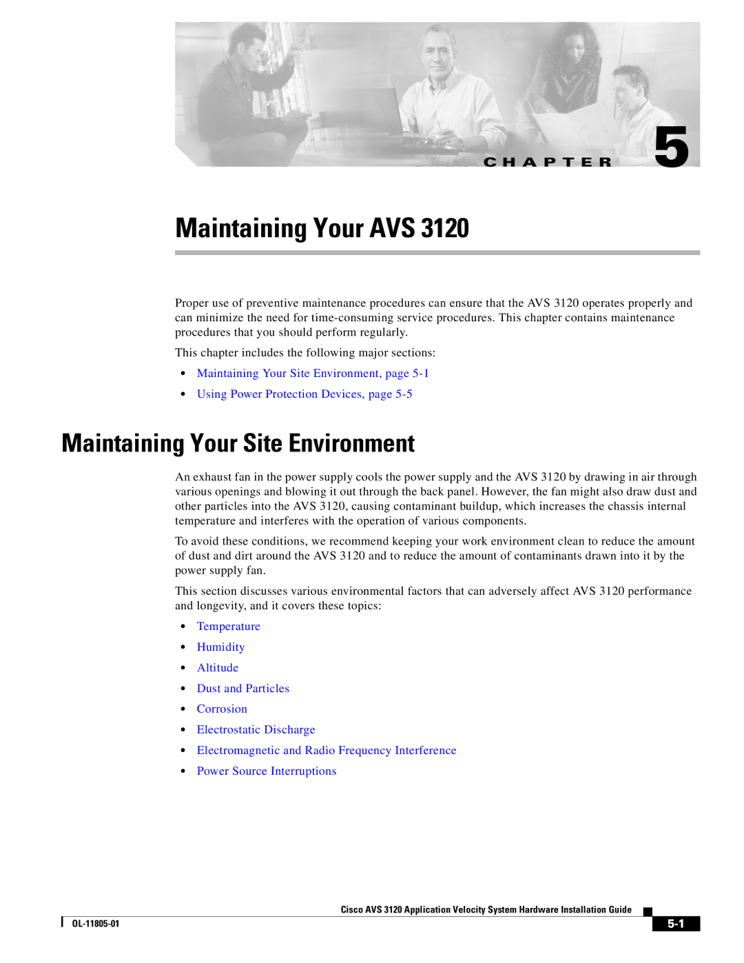 Cisco Systems 3120 manual Maintaining Your AVS, Maintaining Your Site Environment 