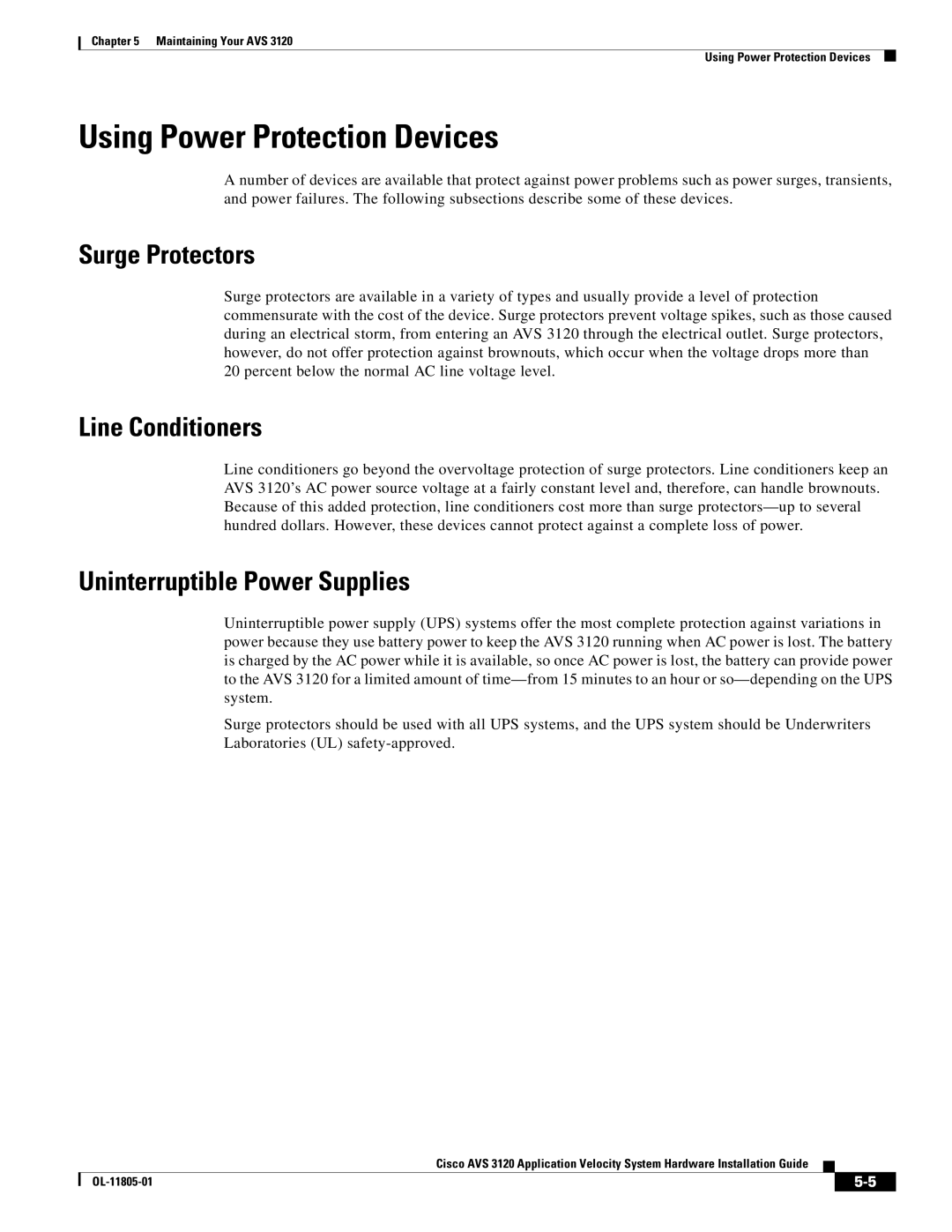 Cisco Systems 3120 Using Power Protection Devices, Surge Protectors, Line Conditioners, Uninterruptible Power Supplies 