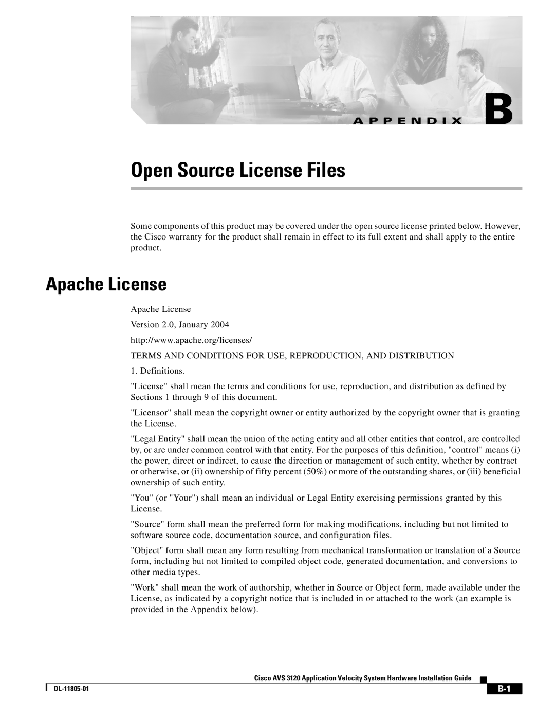 Cisco Systems 3120 manual Open Source License Files, Apache License 