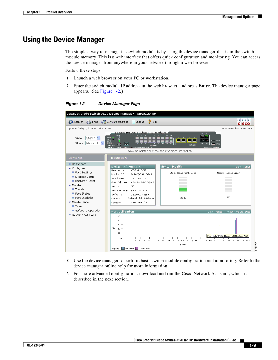 Cisco Systems 3120 manual Using the Device Manager 