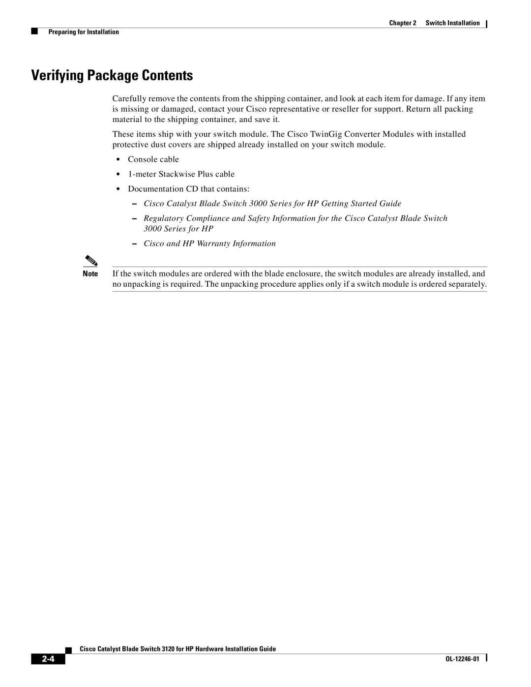 Cisco Systems 3120 manual Verifying Package Contents 