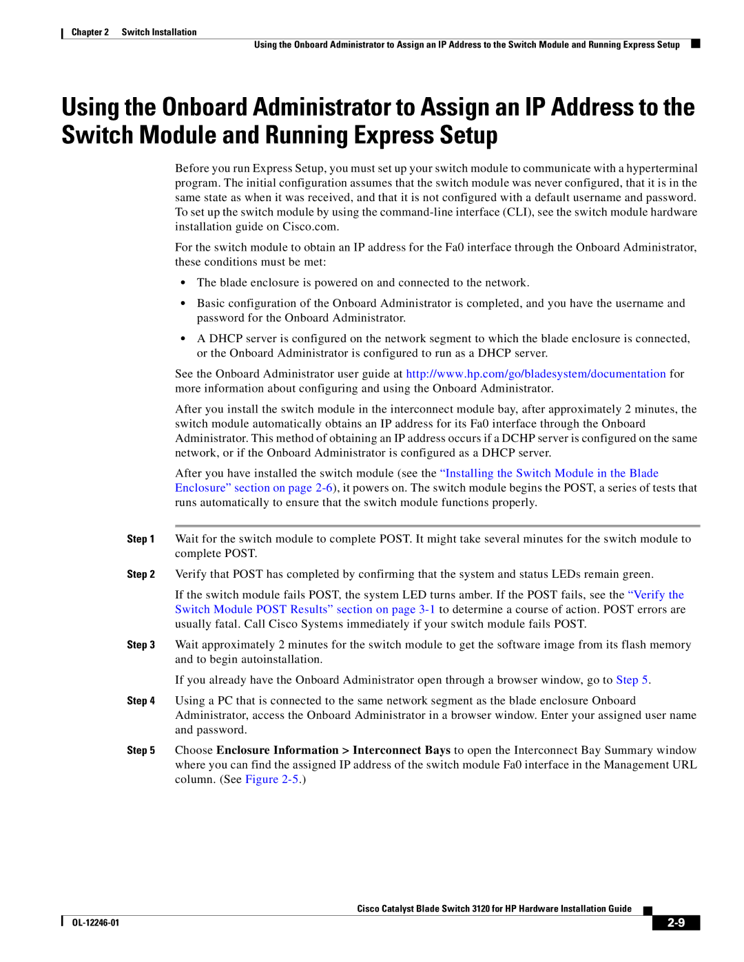 Cisco Systems 3120 manual Switch Installation 