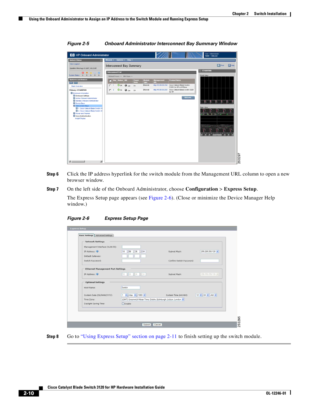 Cisco Systems 3120 manual Onboard Administrator Interconnect Bay Summary Window 