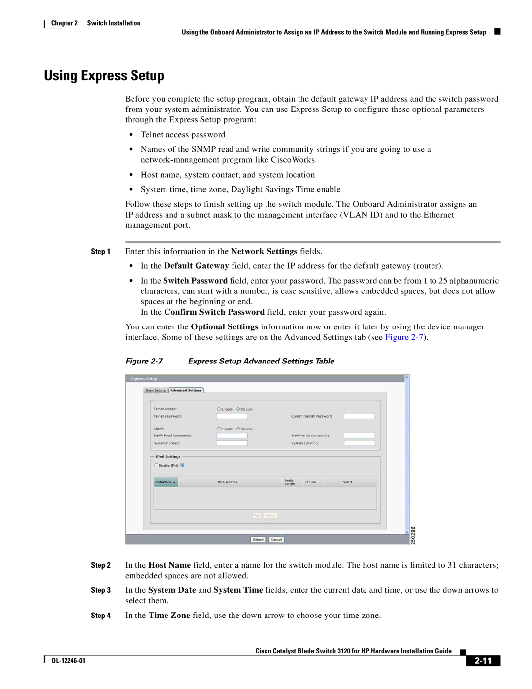 Cisco Systems 3120 manual Using Express Setup, Express Setup Advanced Settings Table 