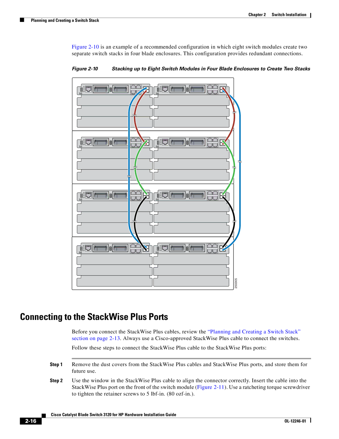 Cisco Systems 3120 manual Connecting to the StackWise Plus Ports 