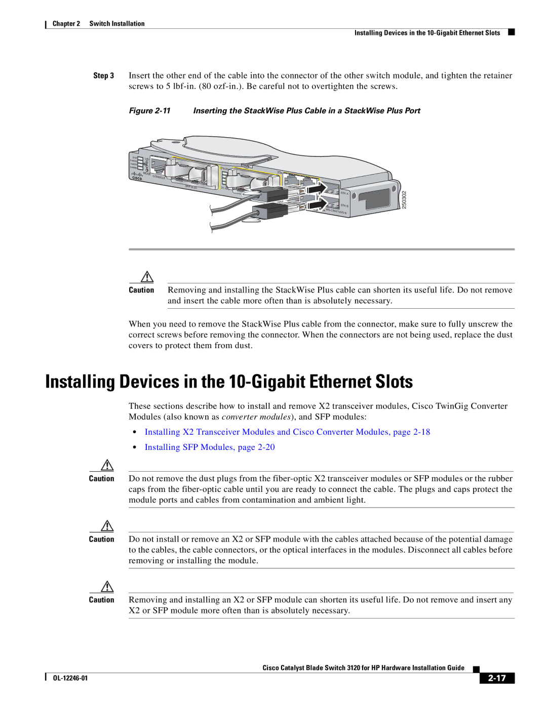 Cisco Systems 3120 manual Installing Devices in the 10-Gigabit Ethernet Slots 