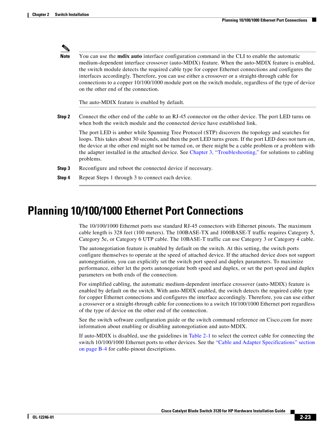 Cisco Systems 3120 manual Planning 10/100/1000 Ethernet Port Connections 