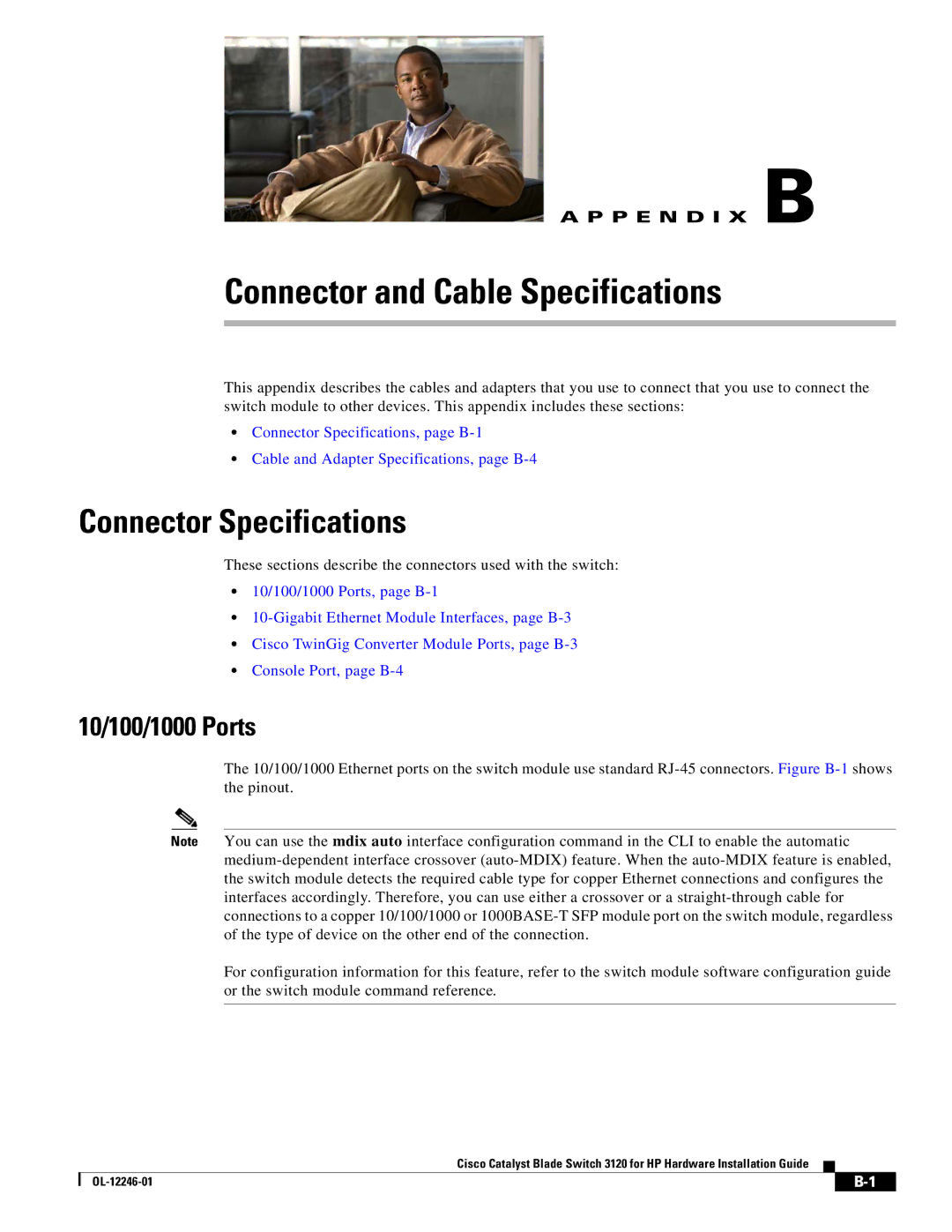 Cisco Systems 3120 manual Connector and Cable Specifications, Connector Specifications 