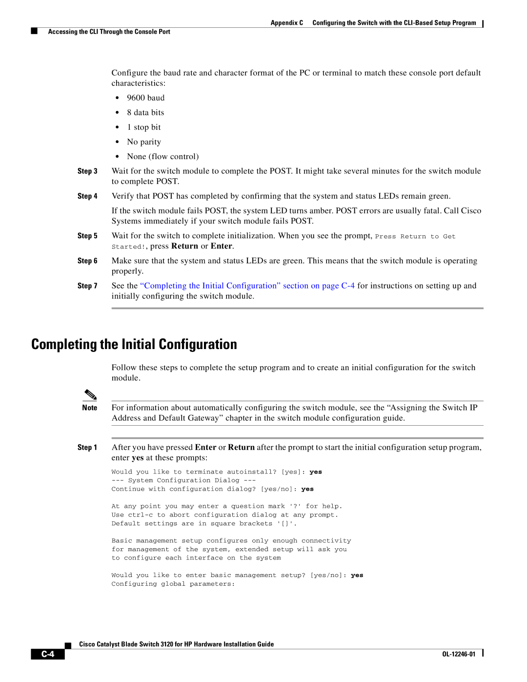 Cisco Systems 3120 manual Completing the Initial Configuration 