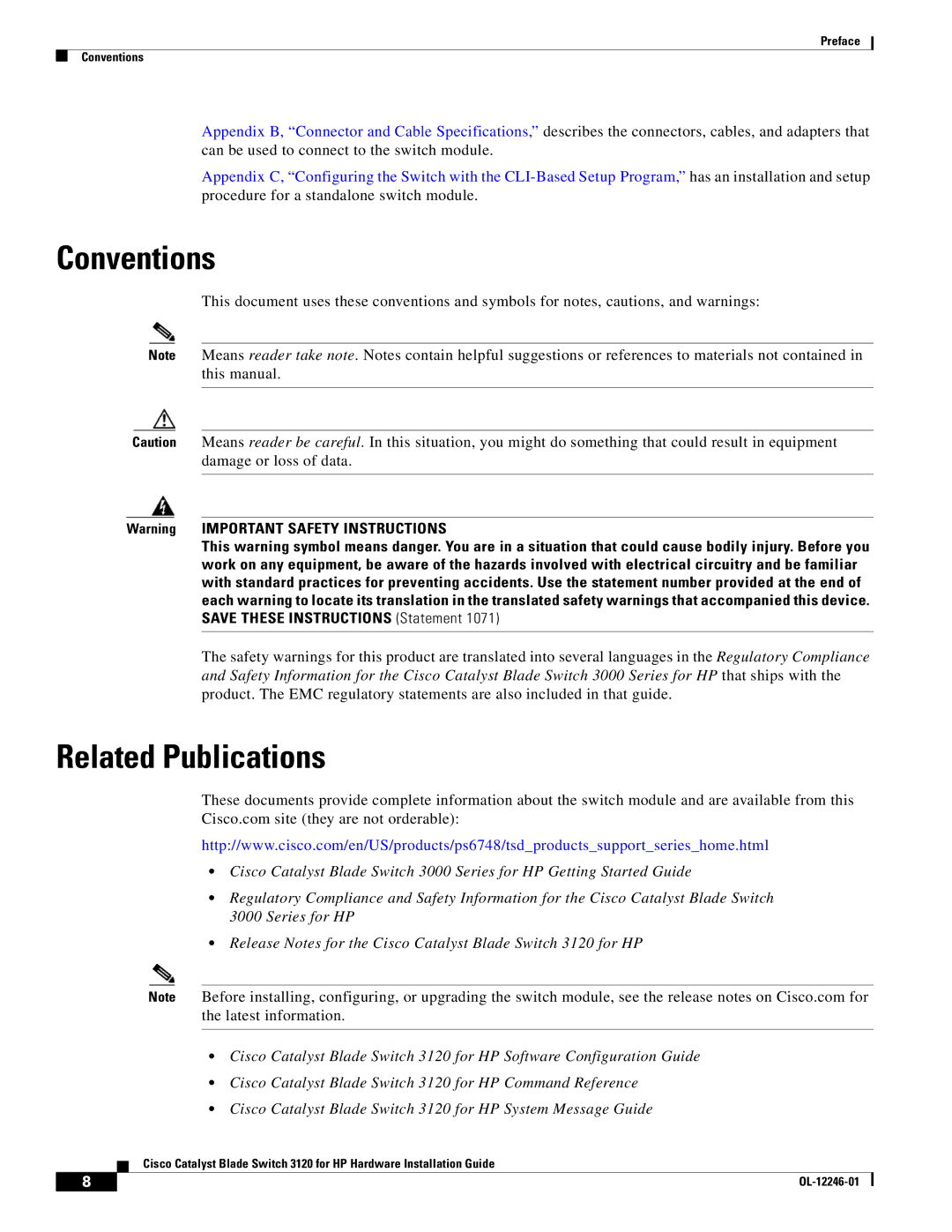 Cisco Systems 3120 manual Conventions, Related Publications 