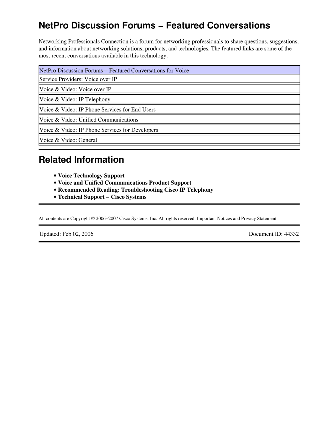 Cisco Systems 3.1(6) appendix NetPro Discussion Forums − Featured Conversations, Related Information 