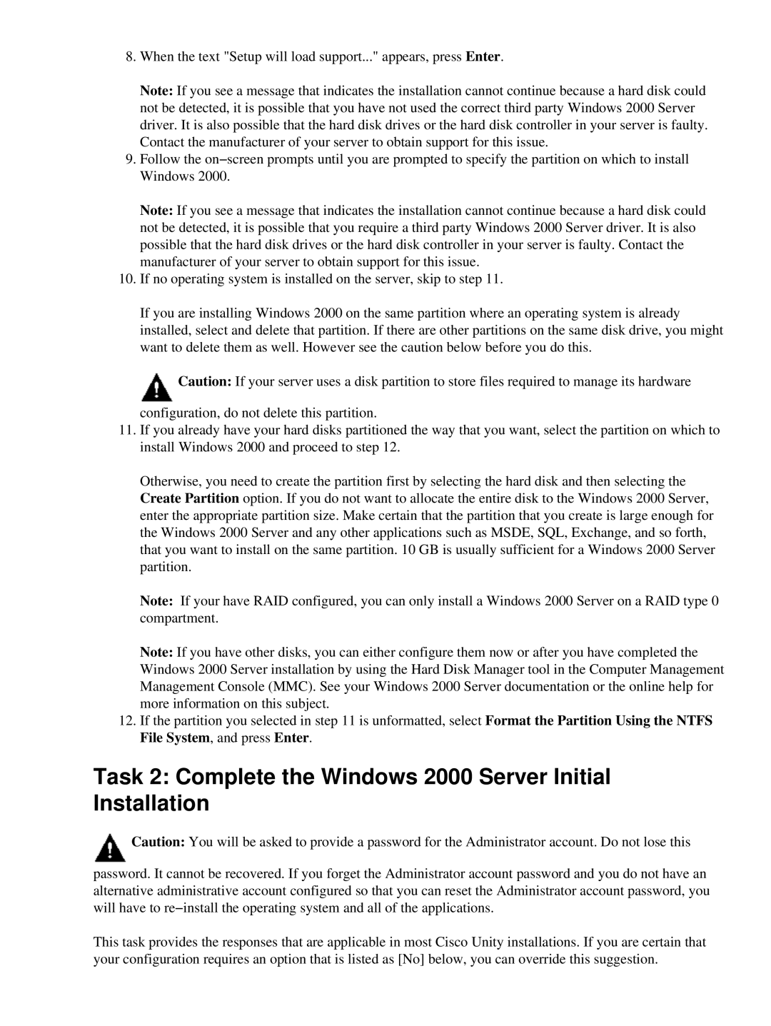 Cisco Systems 3.1(6) appendix Task 2 Complete the Windows 2000 Server Initial Installation 