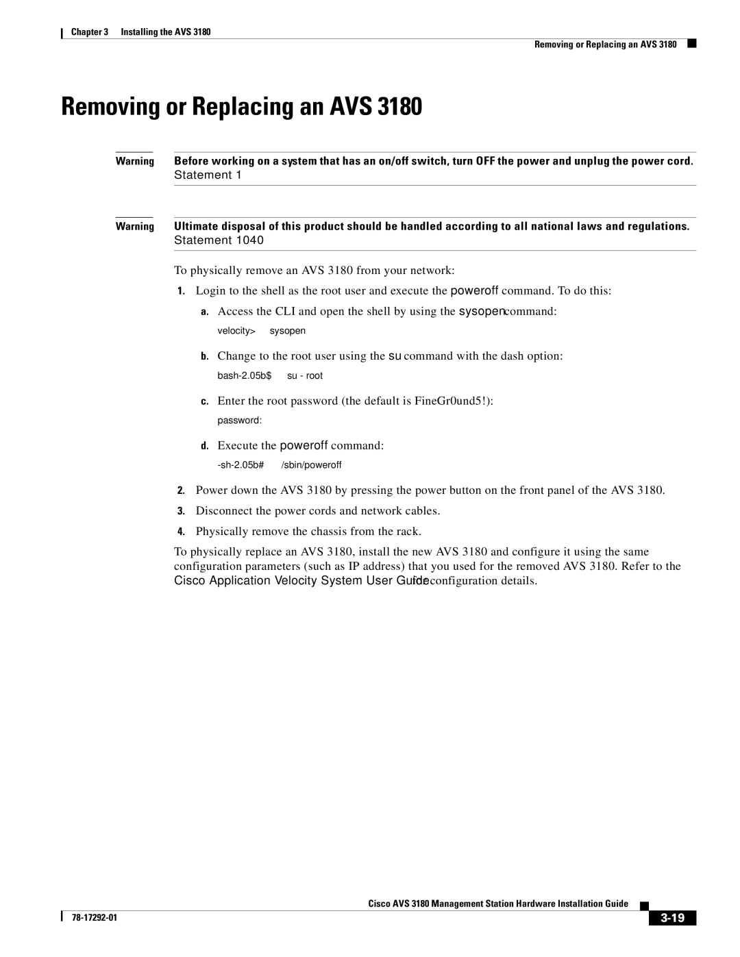 Cisco Systems 3180 installation instructions Removing or Replacing an AVS 