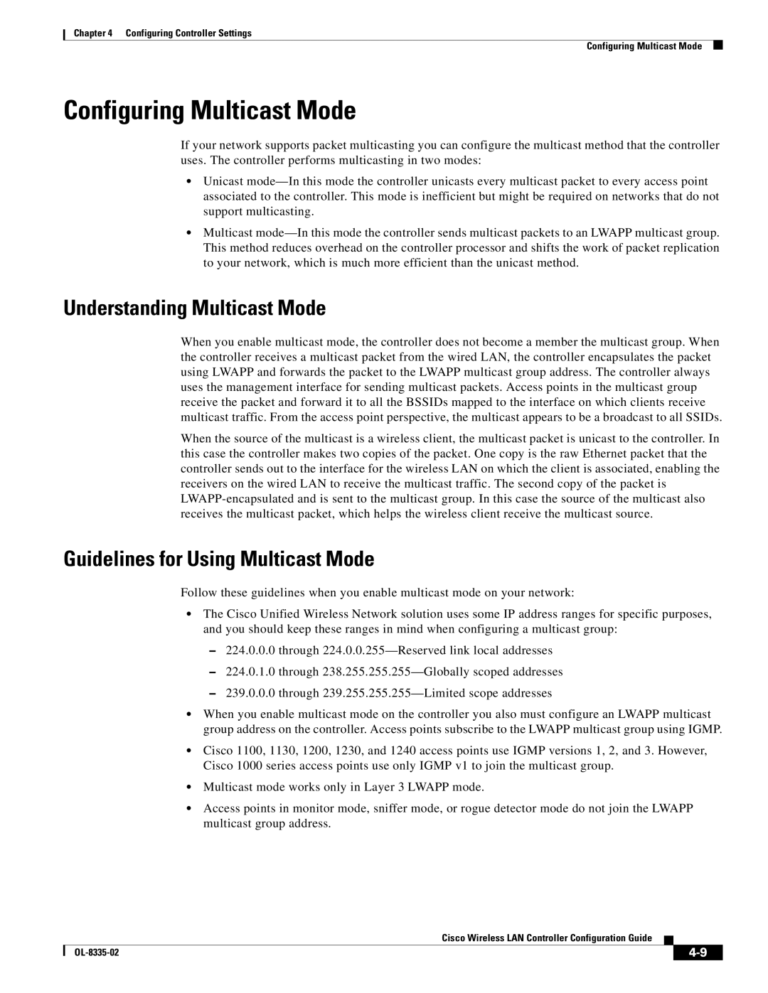 Cisco Systems 3.2 manual Configuring Multicast Mode, Understanding Multicast Mode, Guidelines for Using Multicast Mode 