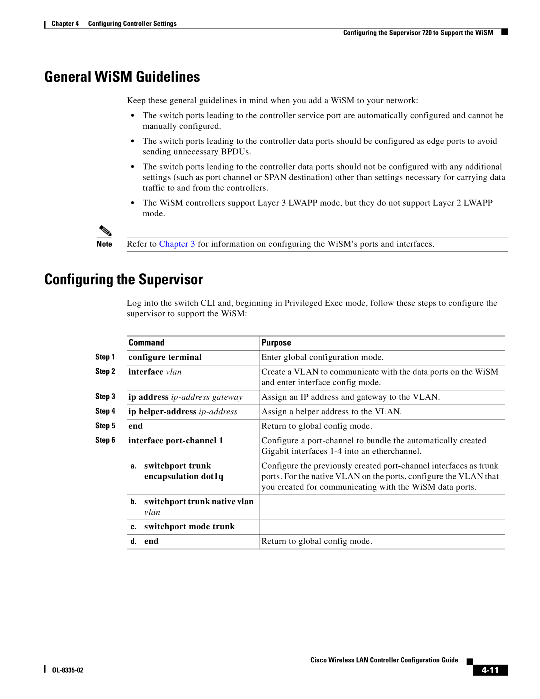 Cisco Systems 3.2 manual General WiSM Guidelines, Configuring the Supervisor, Command Purpose 