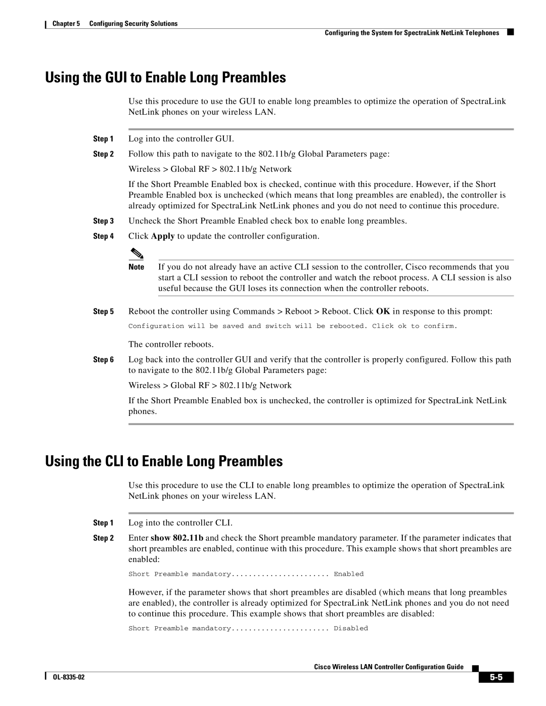 Cisco Systems 3.2 manual Using the GUI to Enable Long Preambles, Using the CLI to Enable Long Preambles 