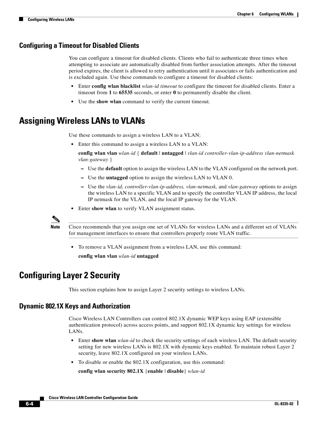 Cisco Systems 3.2 Assigning Wireless LANs to VLANs, Configuring Layer 2 Security, Dynamic 802.1X Keys and Authorization 