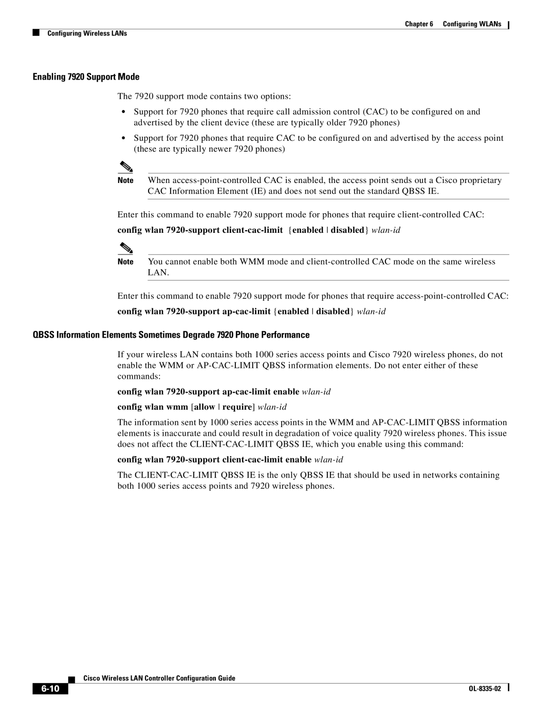 Cisco Systems 3.2 manual Enabling 7920 Support Mode, Config wlan 7920-support client-cac-limit enable wlan-id 