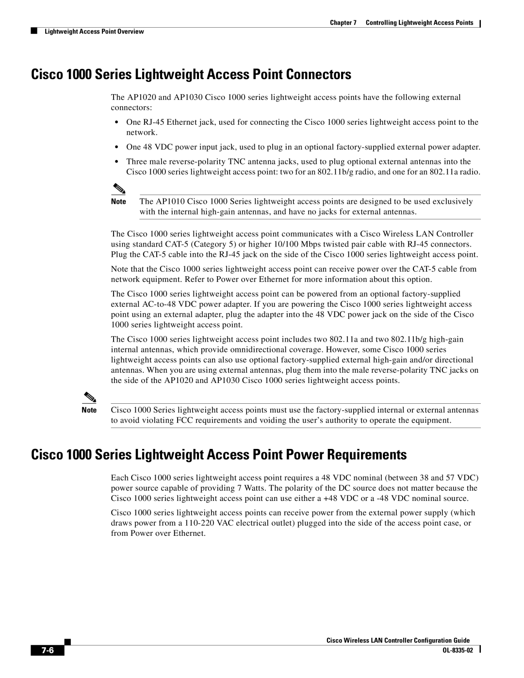 Cisco Systems 3.2 manual Cisco 1000 Series Lightweight Access Point Connectors 