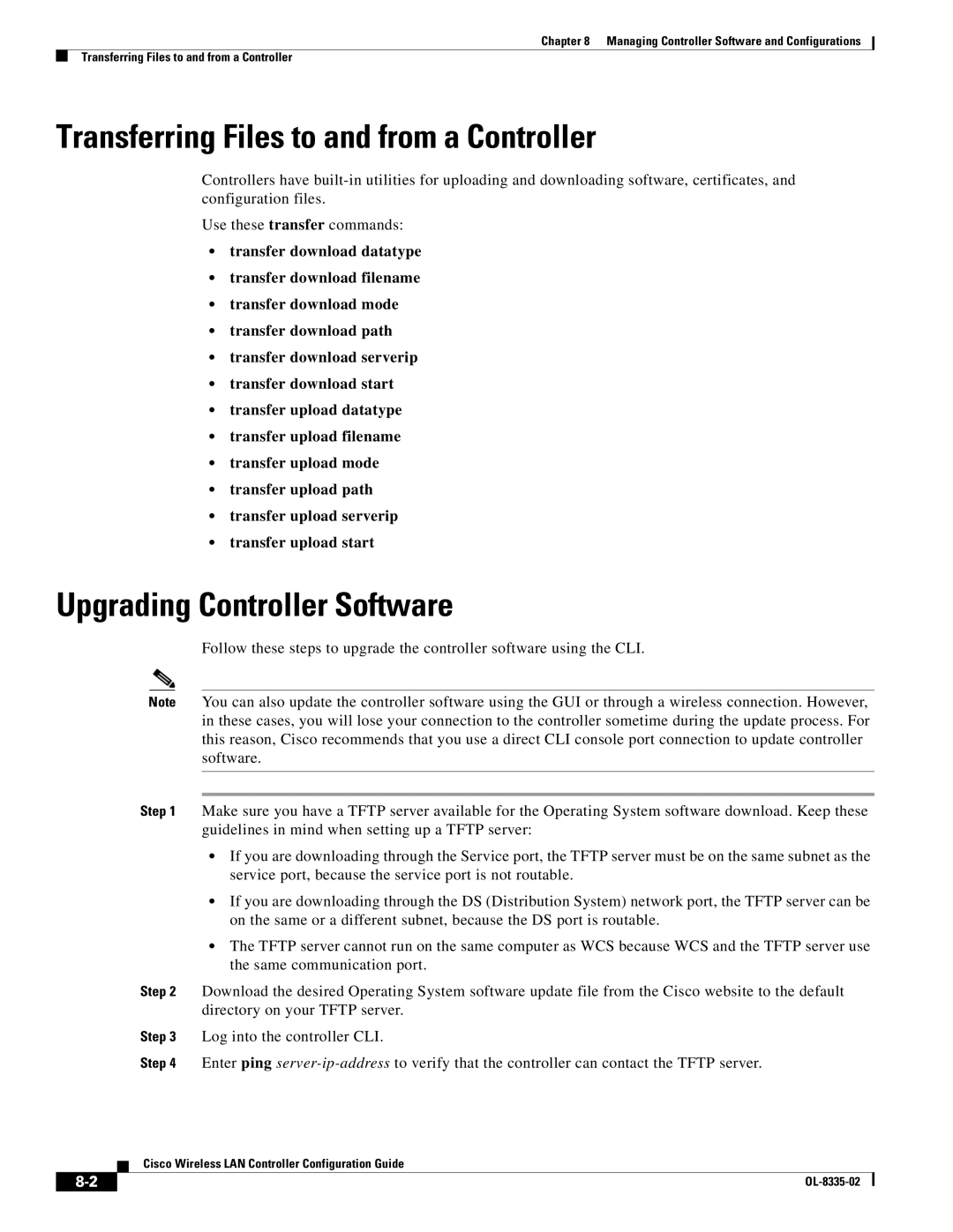 Cisco Systems 3.2 manual Transferring Files to and from a Controller, Upgrading Controller Software 