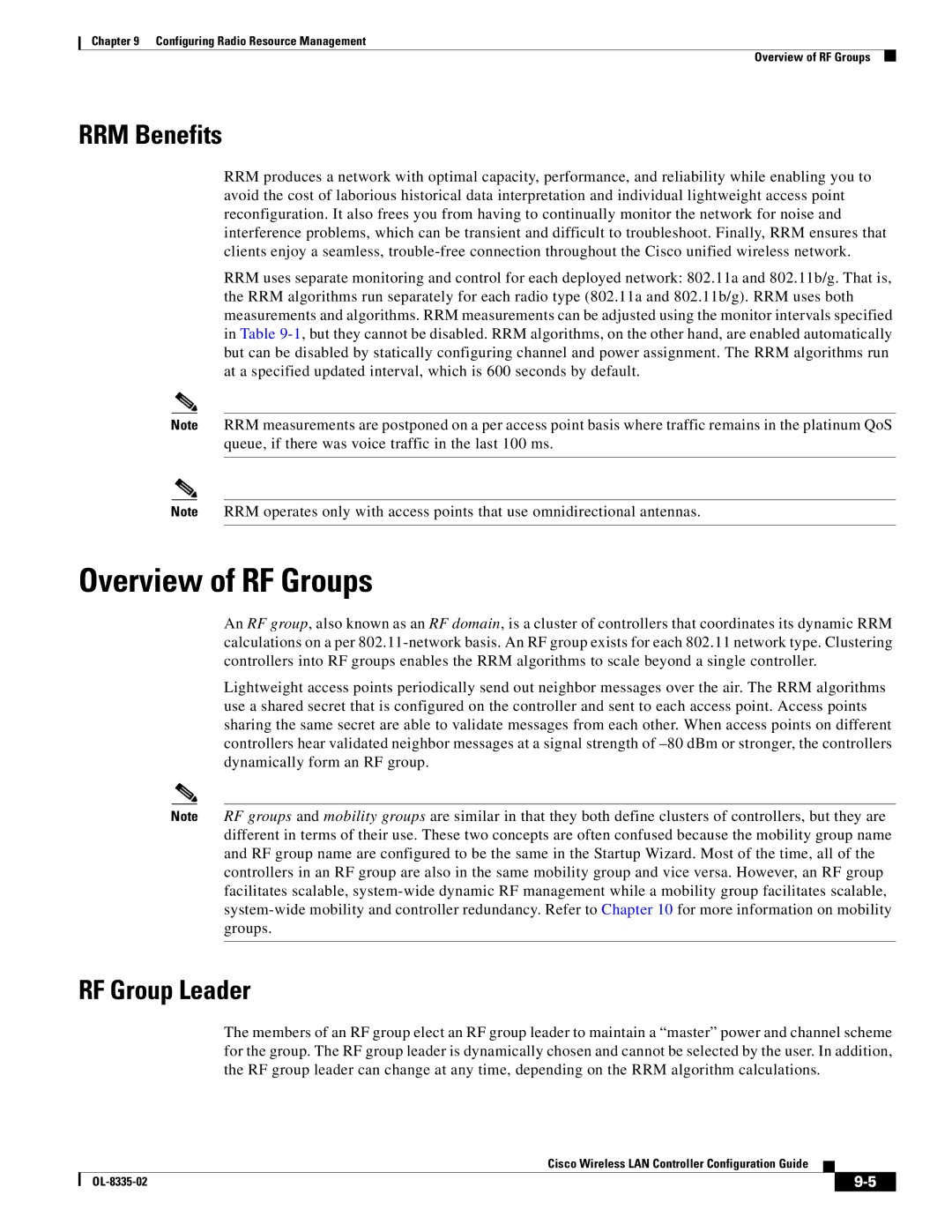 Cisco Systems 3.2 manual Overview of RF Groups, RRM Benefits, RF Group Leader 