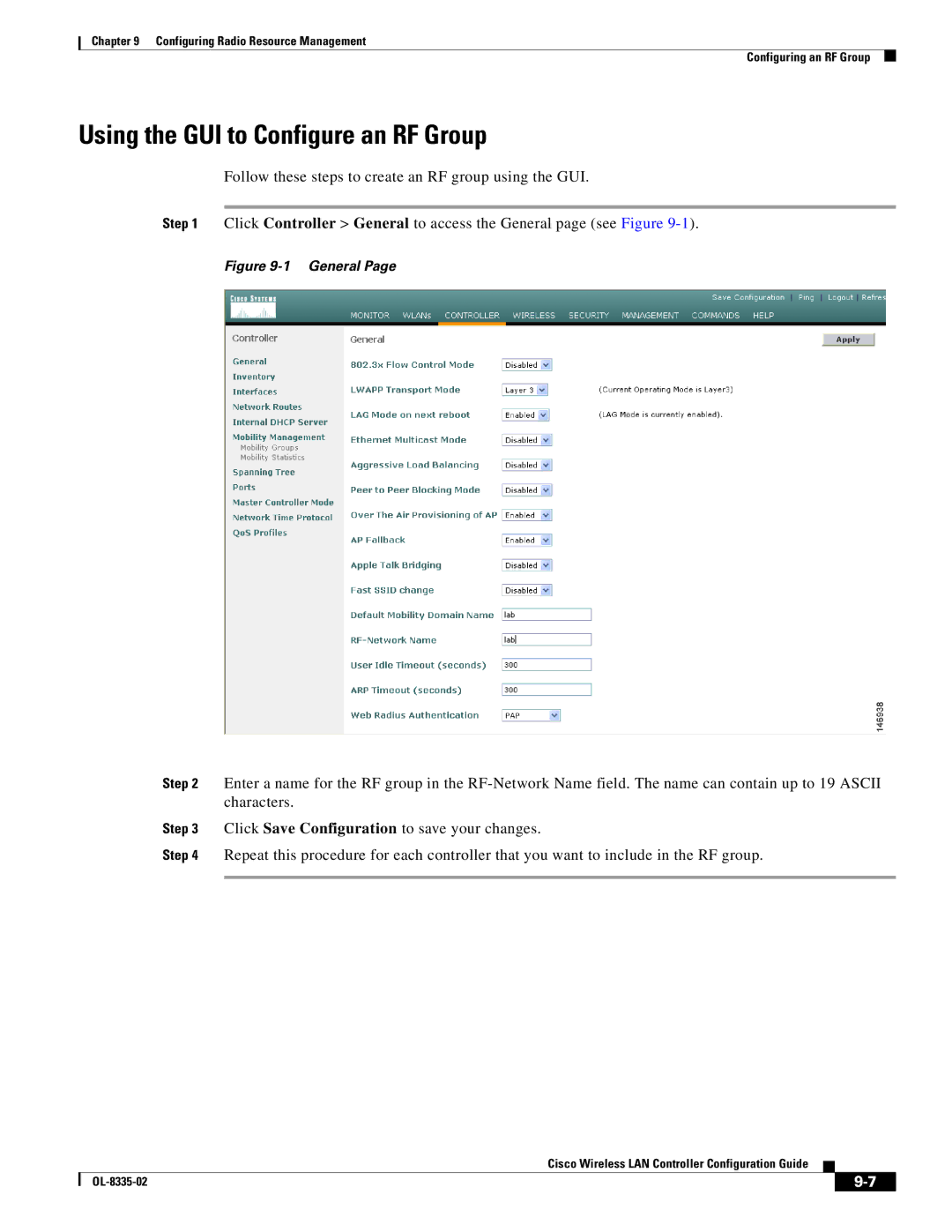 Cisco Systems 3.2 manual Using the GUI to Configure an RF Group, General 