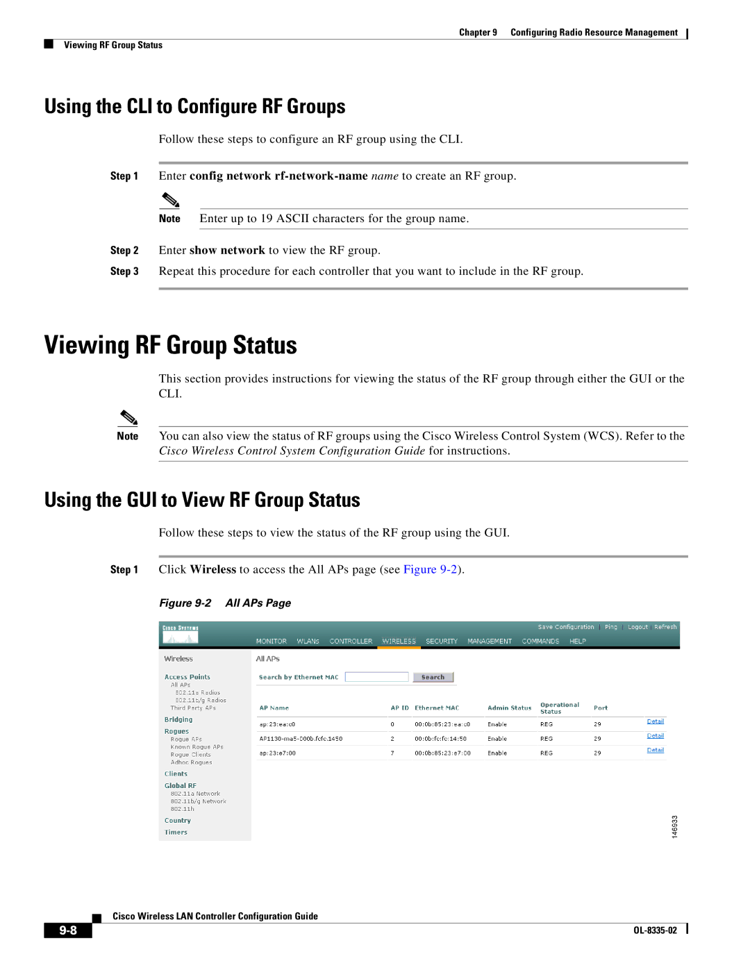 Cisco Systems 3.2 Viewing RF Group Status, Using the CLI to Configure RF Groups, Using the GUI to View RF Group Status 