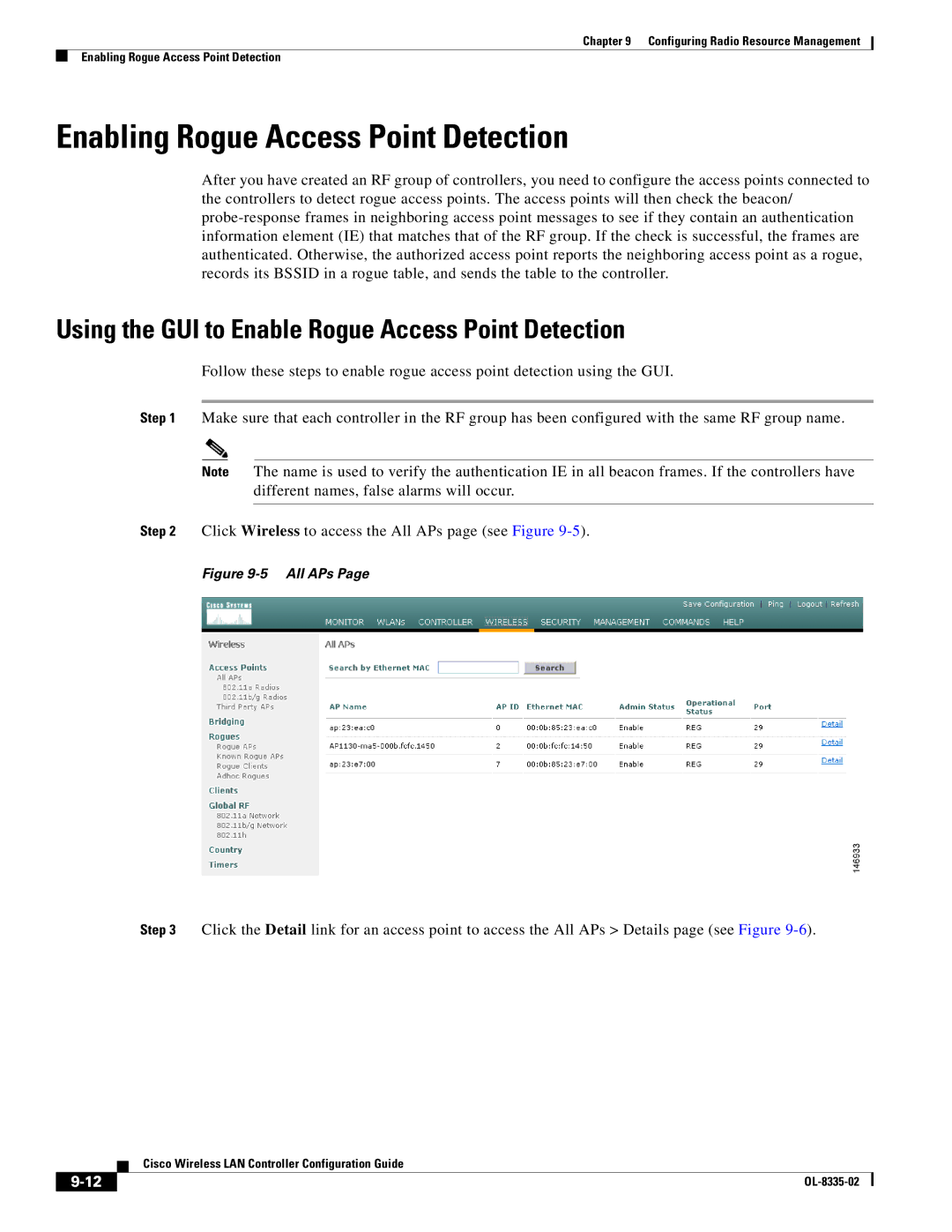 Cisco Systems 3.2 manual Enabling Rogue Access Point Detection, Using the GUI to Enable Rogue Access Point Detection 