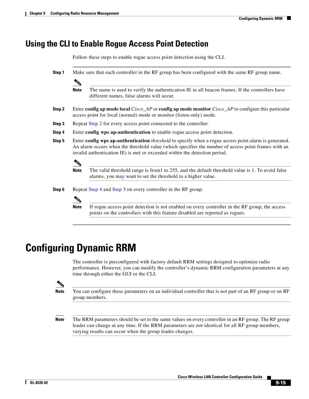 Cisco Systems 3.2 manual Configuring Dynamic RRM, Using the CLI to Enable Rogue Access Point Detection 