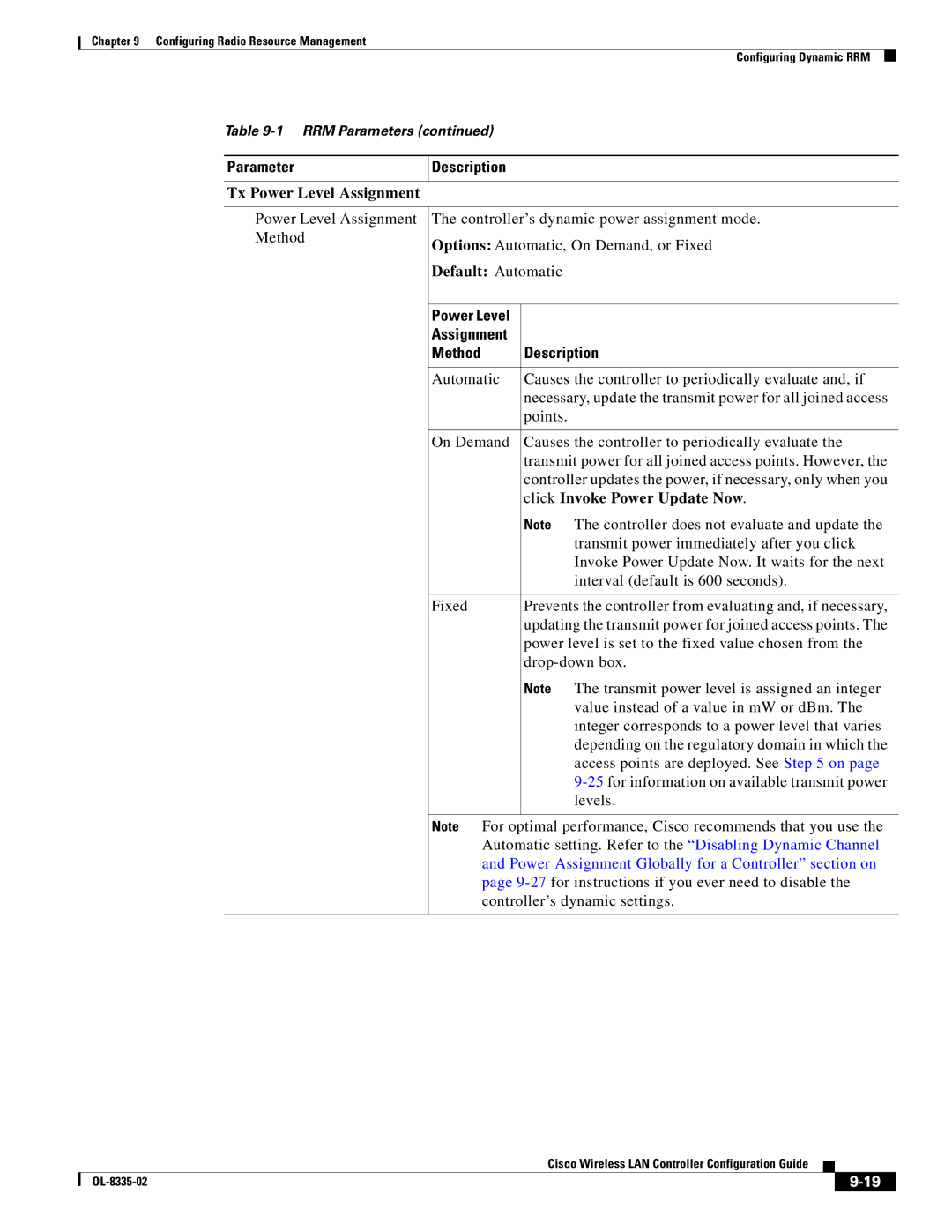 Cisco Systems 3.2 manual Tx Power Level Assignment, Assignment Method Description, Click Invoke Power Update Now 