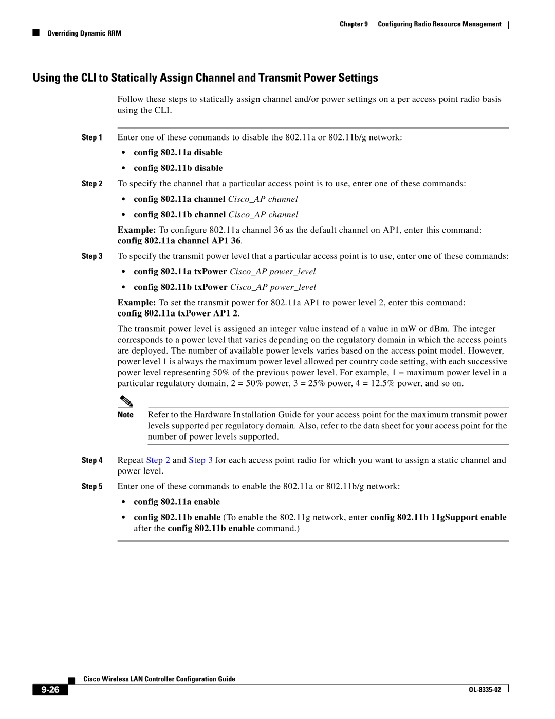 Cisco Systems 3.2 manual Config 802.11a disable Config 802.11b disable, Config 802.11a txPower AP1 