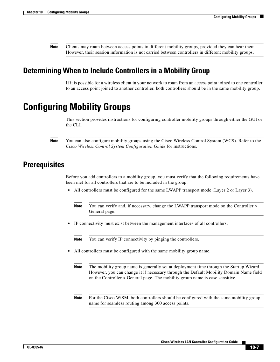 Cisco Systems 3.2 Configuring Mobility Groups, Determining When to Include Controllers in a Mobility Group, Prerequisites 