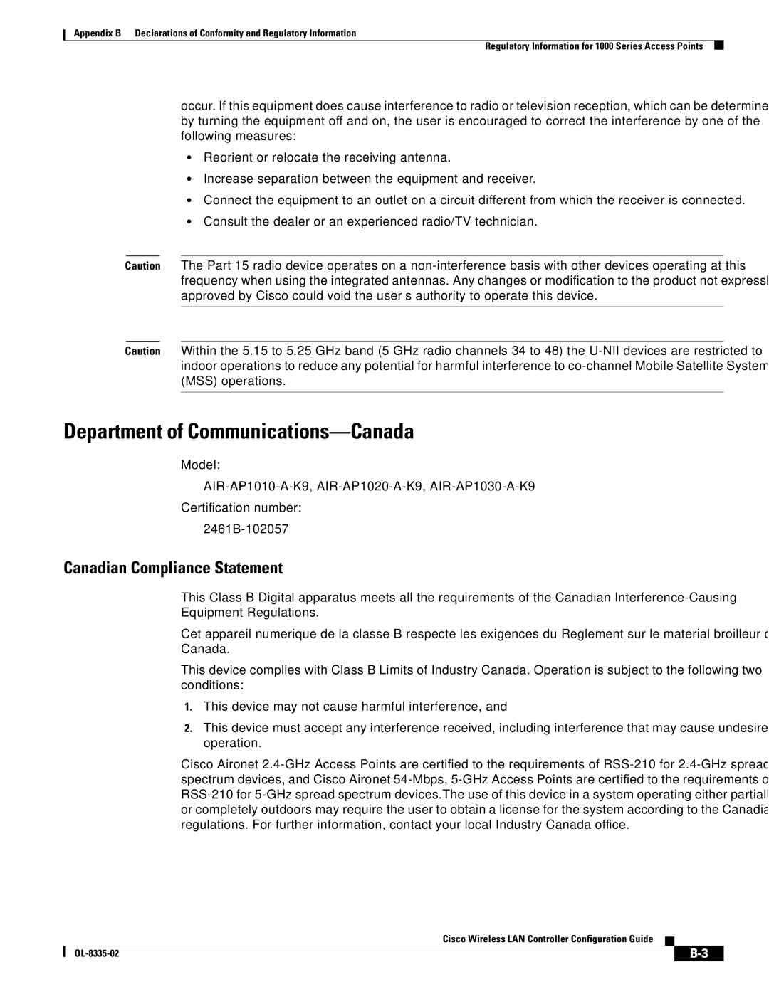 Cisco Systems 3.2 manual Department of Communications-Canada, Canadian Compliance Statement, Certification number 