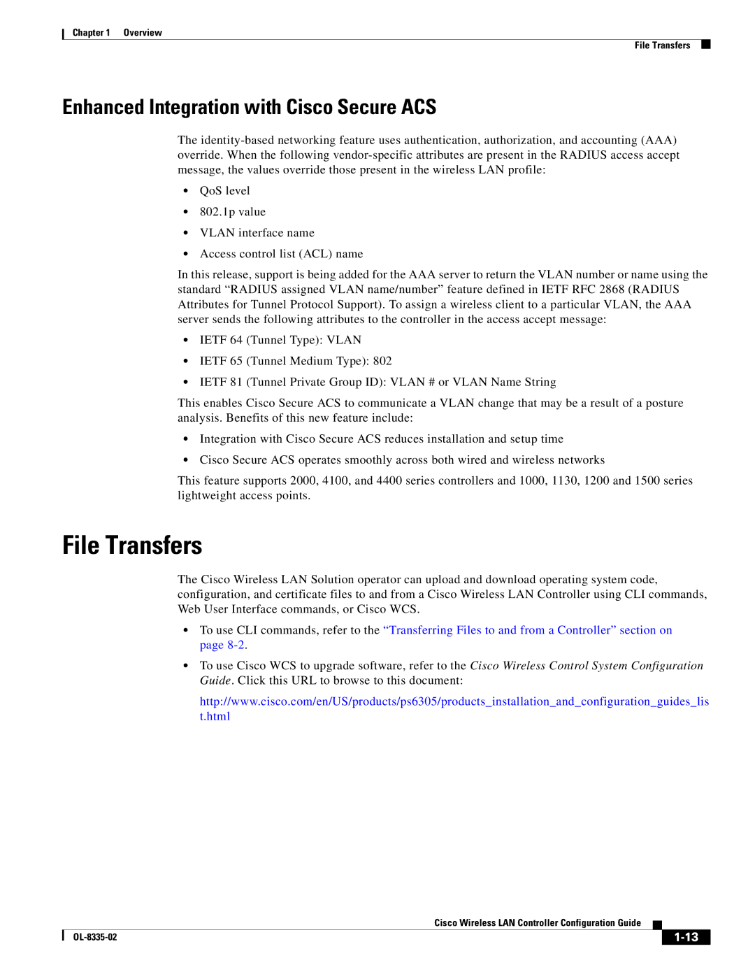 Cisco Systems 3.2 manual File Transfers, Enhanced Integration with Cisco Secure ACS 