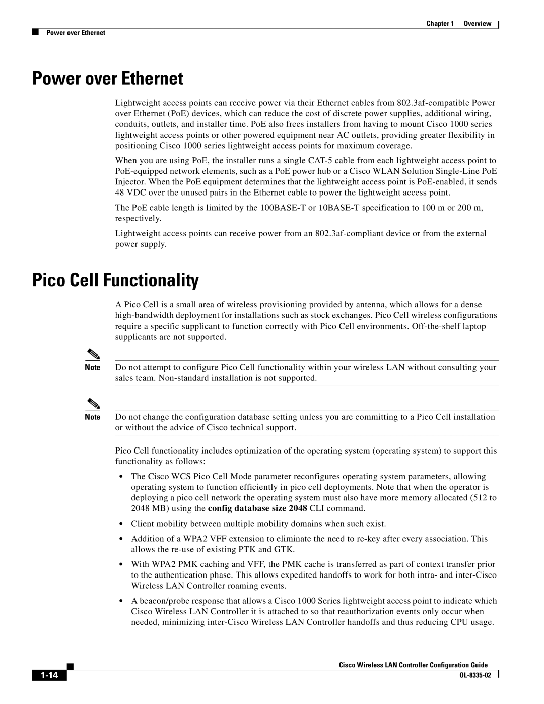 Cisco Systems 3.2 manual Power over Ethernet, Pico Cell Functionality 