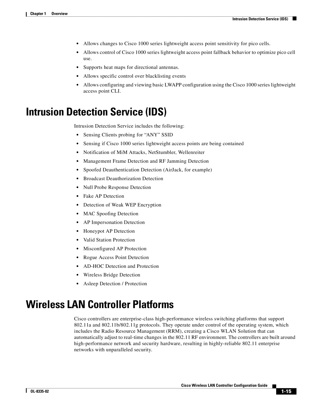 Cisco Systems 3.2 manual Intrusion Detection Service IDS, Wireless LAN Controller Platforms 