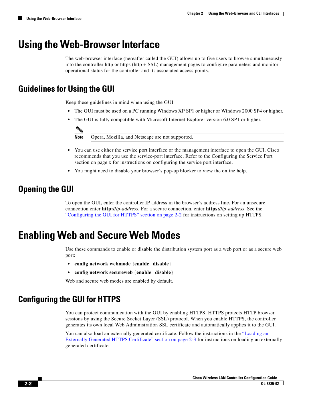 Cisco Systems 3.2 manual Using the Web-Browser Interface, Enabling Web and Secure Web Modes, Guidelines for Using the GUI 