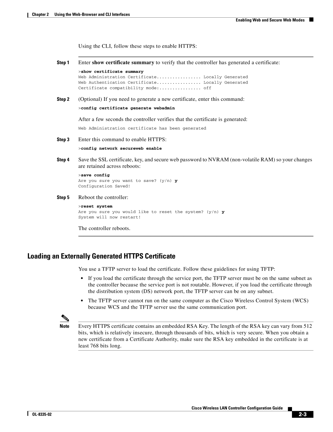 Cisco Systems 3.2 manual Loading an Externally Generated Https Certificate, Show certificate summary 