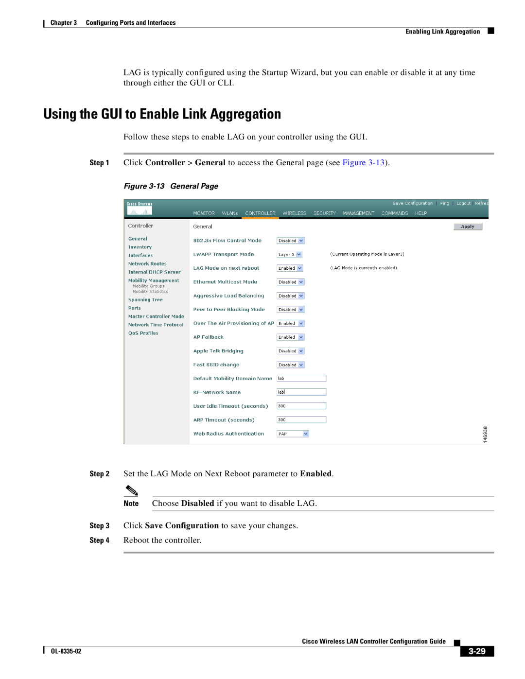 Cisco Systems 3.2 manual Using the GUI to Enable Link Aggregation, General 