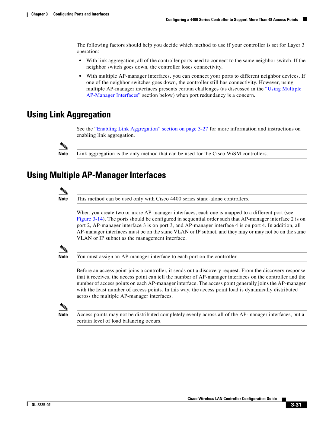 Cisco Systems 3.2 manual Using Link Aggregation, Using Multiple AP-Manager Interfaces 